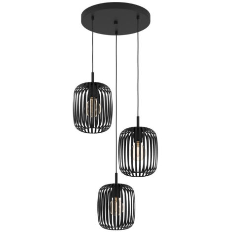 Lampe suspendue Romazzina Steel Schwarz E27 3x40w H: 110cm Ø46cm Dimmable