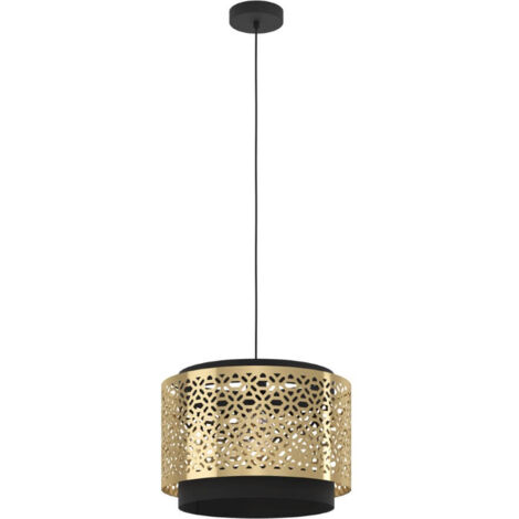Lampe suspendue sablebach en acier noir, laiton e27 1x40w h: 110cm Ø42 cm dimmable