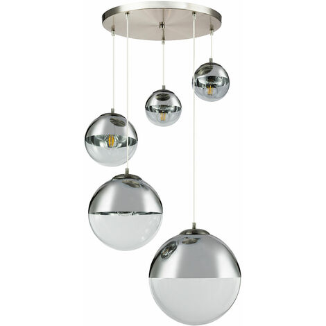 Lampe suspendue salle à manger lampe de table à manger moderne boules de verre 5 boules de flamme lampe verre grand, nickel chrome clair mat, 5x E27, DxH 65x150 cm