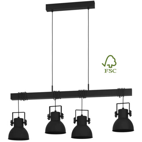 Lampe suspendue Shirebrook Steel, Black Black E27 4x40W L: 100 cm B: 25 cm H: 110 cm Dimmable