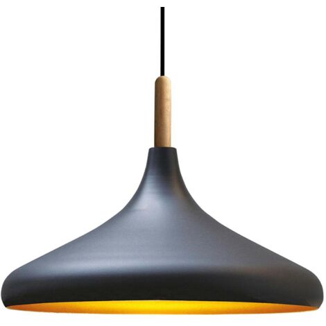 Lampe Suspendue Simple Avec Tête de Lit en Bois Noir – Lustre Vintage E27 Ø35 cm pour Salon, Chambre ou Salle à Manger