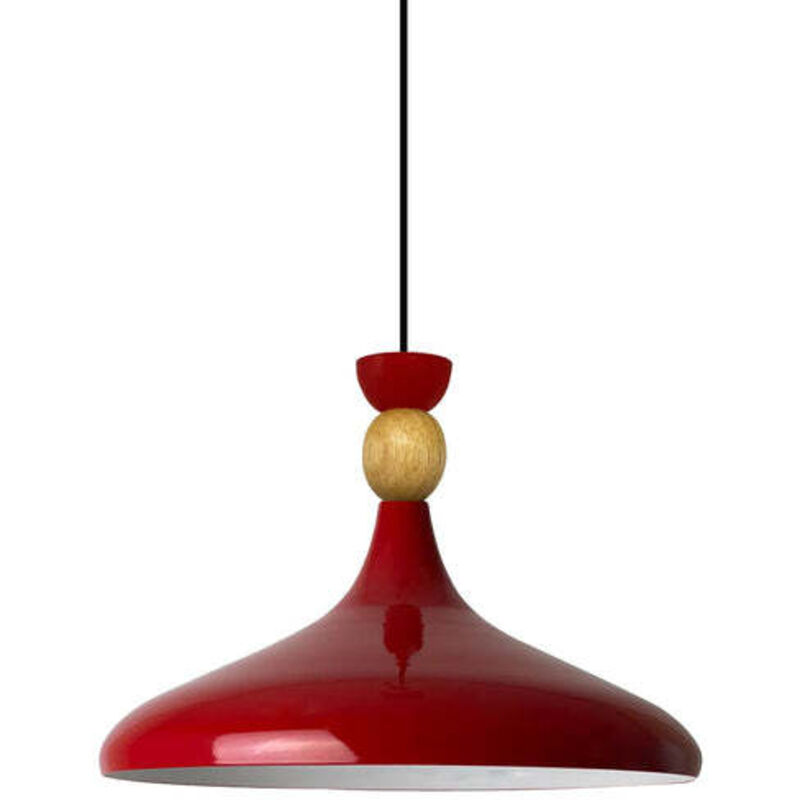 Lampe Suspendue Simple en Forme de Chapeau en Bois Rouge – Lustre Vintage E27 Ø35 cm pour Salon, Chambre ou Salle à Manger