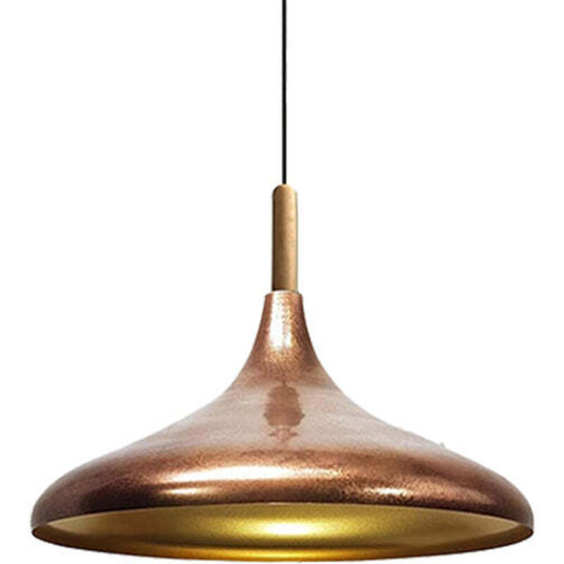Lampe Suspendue Simple Avec Tête de Lit en Bois Blanc Intérieur Cuivre – Lustre Vintage E27 Ø35 cm pour Salon, Chambre ou Salle à Manger