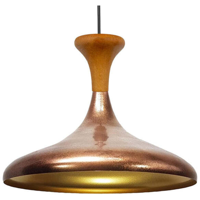 Lampe Suspendue Simple en Tête de Lit en Bois Cuivre – Lustre Vintage E27 Ø35 cm pour Salon, Chambre ou Salle à Manger