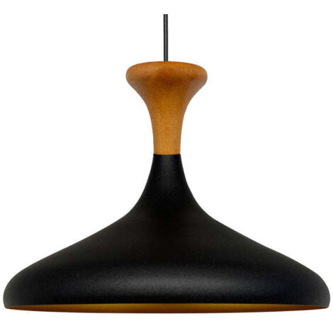 Lampe Suspendue Simple en Tête de Lit en Bois Noir – Lustre Vintage E27 Ø35 cm pour Salon, Chambre ou Salle à Manger