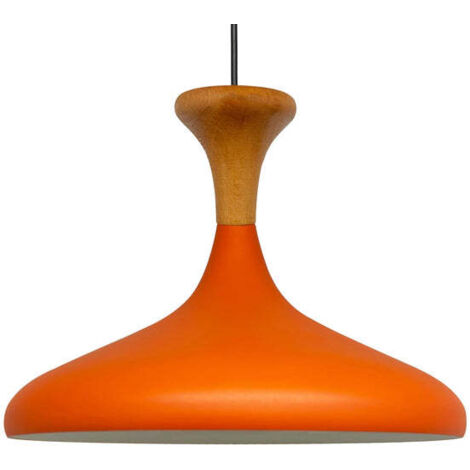 Lampe Suspendue Simple en Tête de Lit en Bois Orange – Lustre Vintage E27 Ø35 cm pour Salon, Chambre ou Salle à Manger