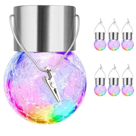 Lampe Suspendue Solaire Boule Verre Craquelé, LED Couleur Changeante, Étanche, Décoration Jardin Extérieur (1 Pièce)