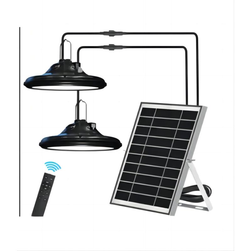 Goeco - Lampe Suspendue Solaire, Lampe Suspendue Extérieure étanche Double Tête, 200 led, avec Télécommande et usb, Lumière Blanche/Blanche Chaude