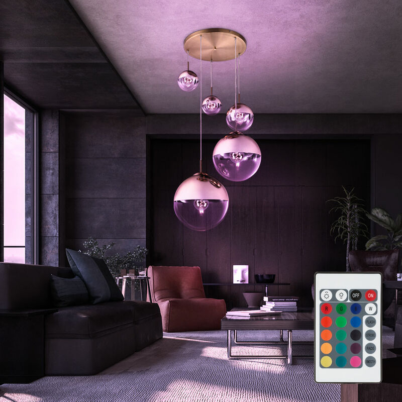 Plafonnier boule suspension lampe de salon télécommandée dimmable dans un ensemble comprenant des ampoules LED RVB