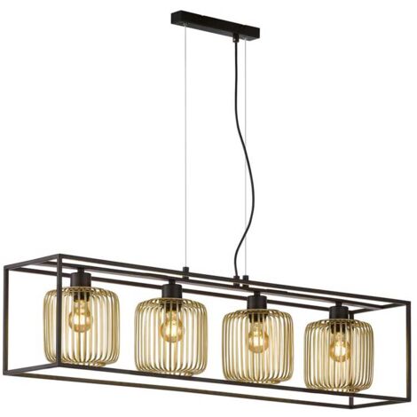 Lampe suspendue suspension lampe de table à manger noir or 4 flammes cage rétro L 110 cm