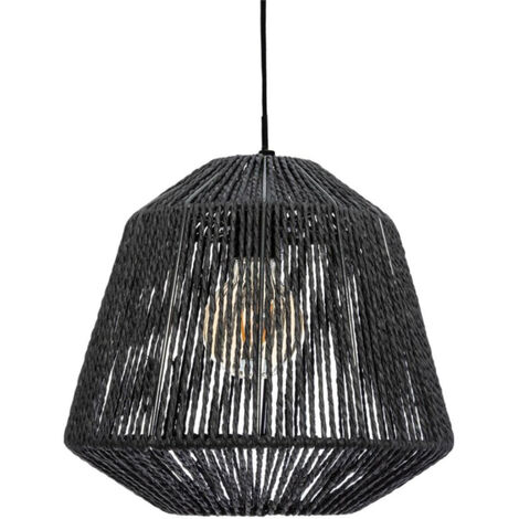Lampe suspendue, Suspension luminaire coloris noir et métal noir - diamètre 29 x Hauteur 26,8 cm -PEGANE-