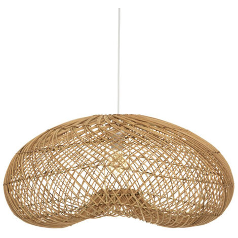 Lampe suspendue, Suspension luminaire en bois de rotin coloris beige et métal blanc - longueur 68 x profondeur 58 x Hauteur 33 cm -PEGANE-
