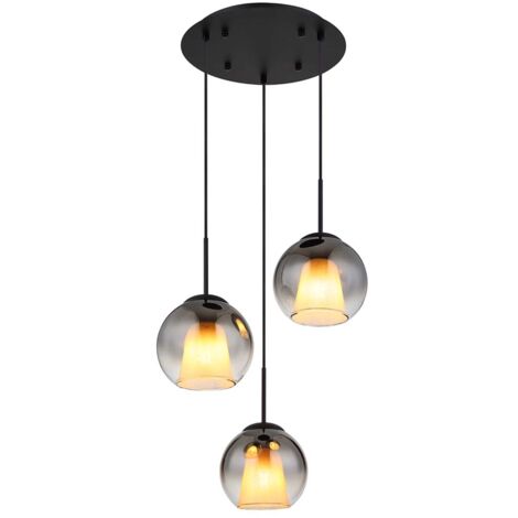 Lampe suspendue suspension salle à manger lumière noire à 3 lampes boules de verre fumée E27