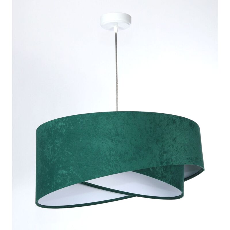 Licht-erlebnisse - Lampe suspendue tissu ø 50 cm ronde h : max 102 cm blanc vert bouteille E27 Moderne