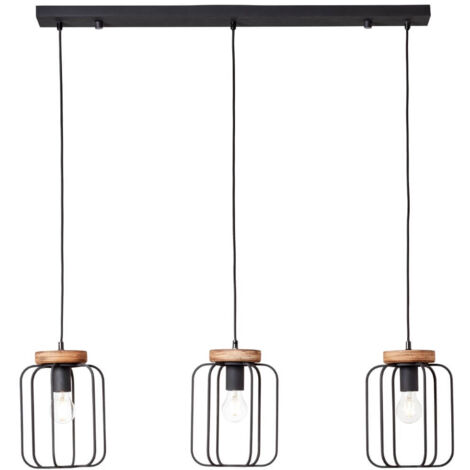 Lampe suspendue Tosh Beam 3 lumières noir avec bois marron - 99503/66