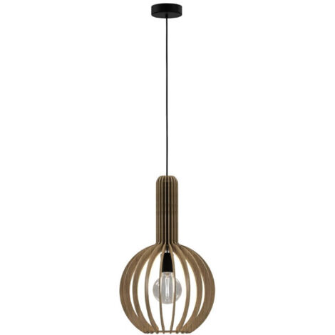 Lampe suspendue Velasco Wood Ahorn E27 1x40w H: 110cm Ø31cm Dimmable