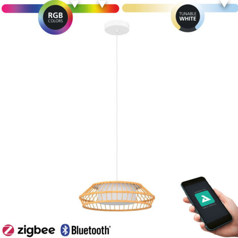 Lampe suspendue yuku-z en acier blanc LED 22W 2700-6500K H: 110cm Ø46cm Dimmable avec fonction Connect-Z