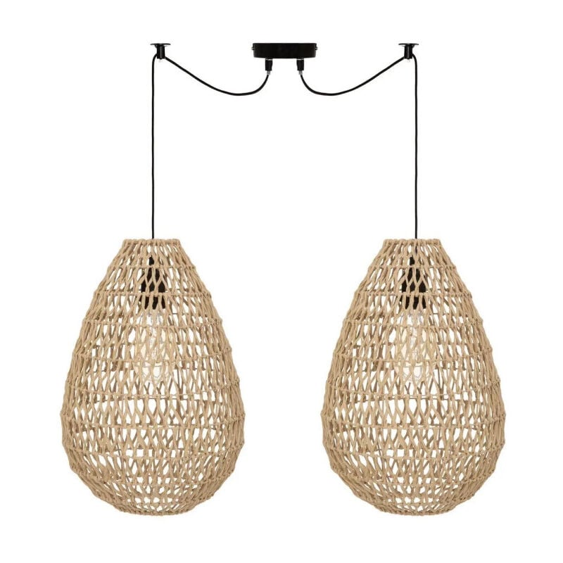 Atmosphera - Lampe Suspension 2 Têtes Déco 'Etel' 41cm Beige