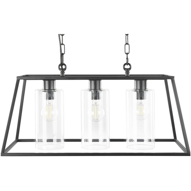 Beliani - Lampe Suspendue Moderne avec Cadre Forme de Cage en Métal Noir et Support pour Ampoules en Tubes de Verre Muger