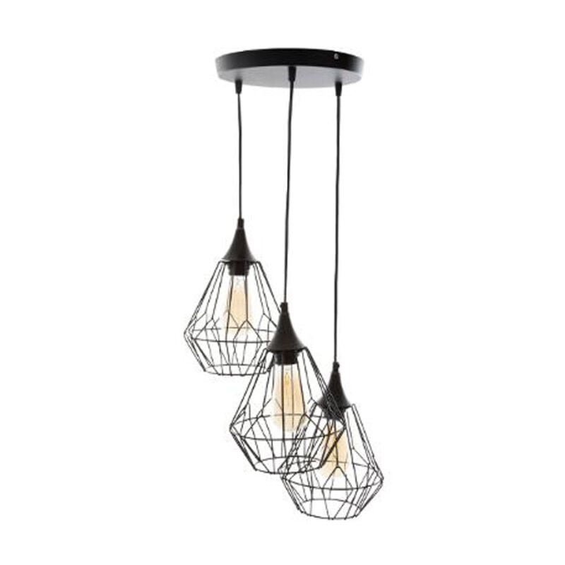 Lampe Suspension à 3 Têtes 'Tarbes' 80cm Noir