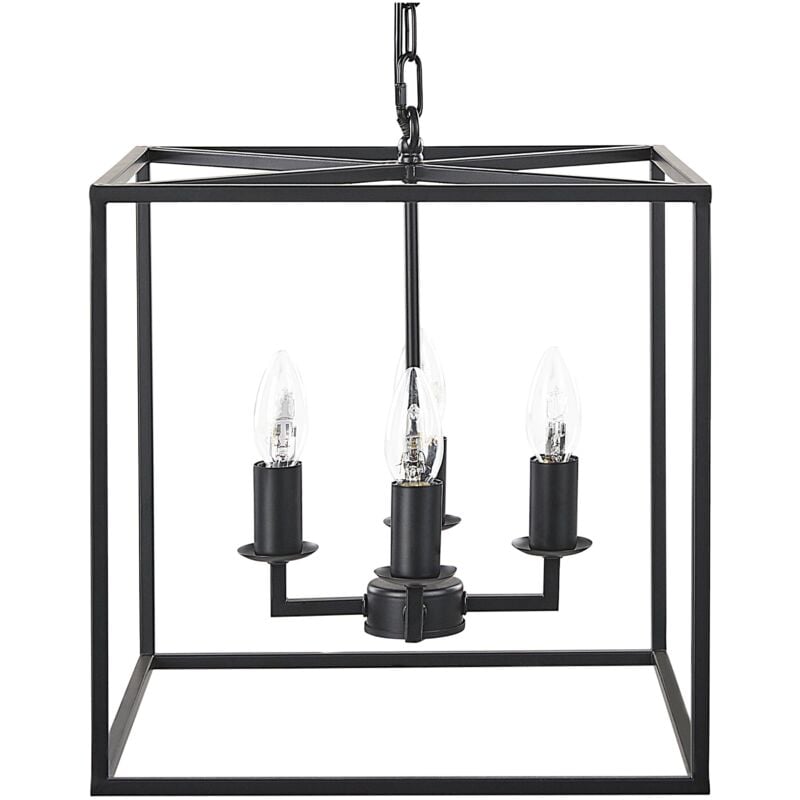 Beliani - Lampe Suspendue Moderne Cadre Cage Cube en Métal 4 Ampoules Branches Noires Wanchet