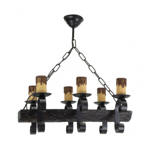 Lampe suspension abrila naturelle noir six lumières métal résine