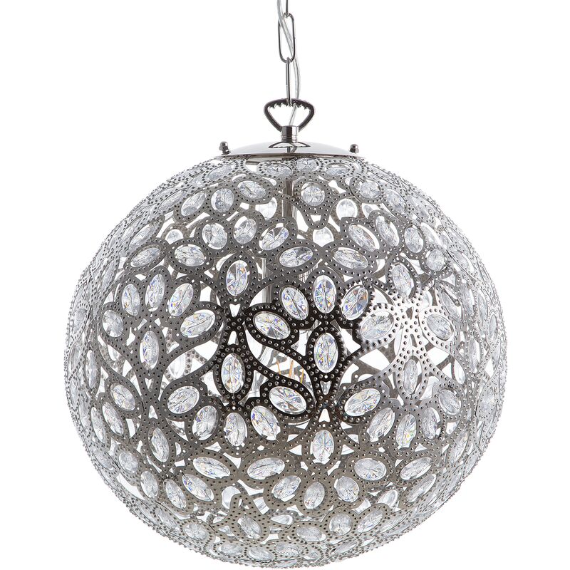Beliani - Lampe Suspension Ronde en Métal Argenté avec Cristaux E27 Max. 60W Idéale pour Salle à Manger ou Salon Oriental et Glamour Chic