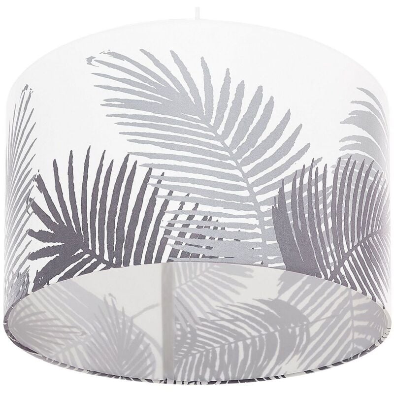 Beliani - Lampe Suspension Luminaire Cylindre Blanc et Gris Motif Feuilles de Palmier E27 40W Idéal pour Salle à Manger ou Salon Moderne et Scandinave