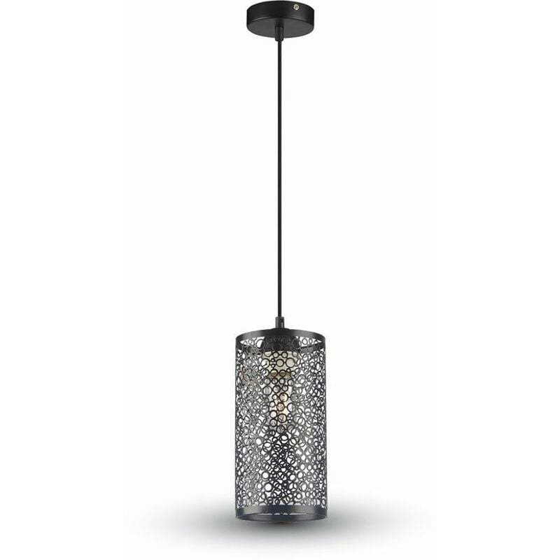 Lustre LED nid d'abeille cylindrique en métal satiné avec douille E27 (Max 60W) Couleur Noir Mat