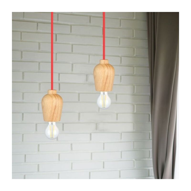 V-TAC VT-7778-R Lustre porte-lampe LED en bois de noyer + Câble rouge 1 mètre - 3723