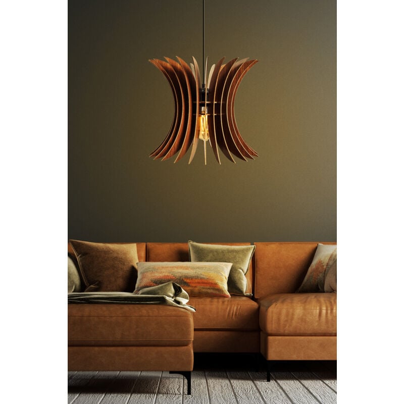 Greenice - Lustre Design Grand Aile en mdf Noyer - Ø35 cm, Hauteur Réglable jusqu'à 65 cm, Type de Douille E27, pour Salon Scandinave