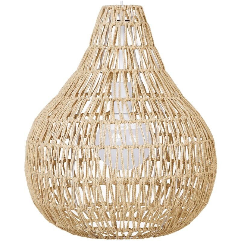 Lampe Suspension Bohème en Plastique et Papier Beige avec Abat-jour Tressé Ajouré E27 Max. 40W pour Éclairage de Salon ou Chambre Boho Beliani