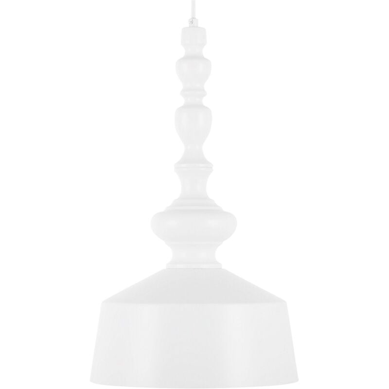 Lampe Suspension de Plafond en Métal Effet Bois Blanc E27 40W Décorative et Originale pour Maison au Style Rustique et Traditionnel Beliani