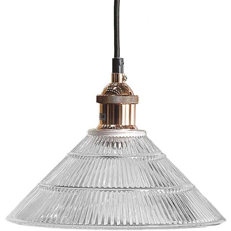 Luminaire Lampe Suspension Transparente et Cuivrée en Verre et Métal E27 40W Design Moderne avec Touche Industrielle pour Salon ou Cuisine Beliani