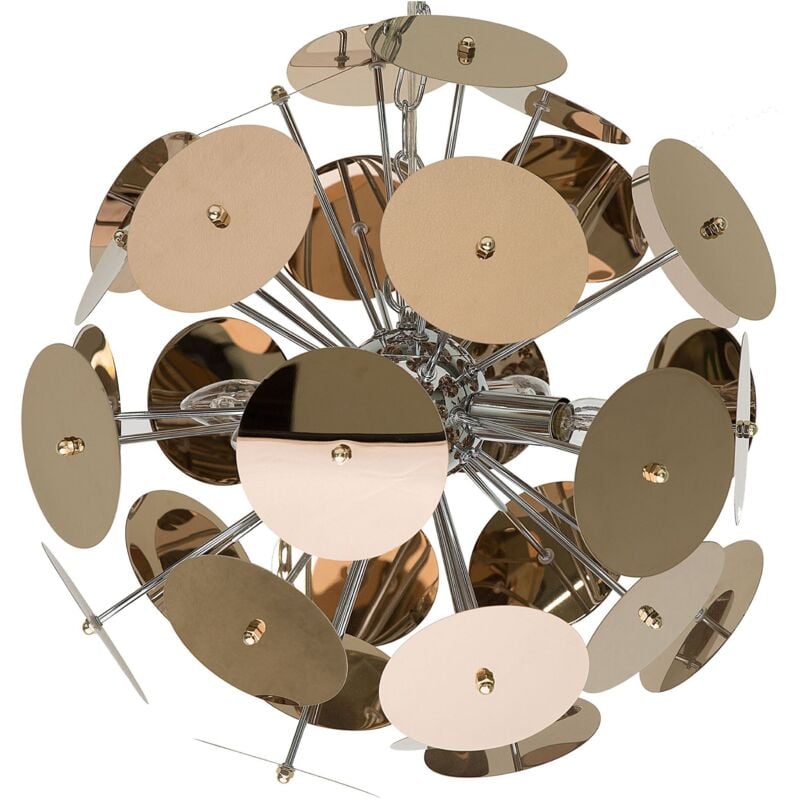 Beliani - Lustre Design Lampe Suspension en Forme de Disques en Métal Cuivré et Argenté pour 4 Ampoules E14 Max 40W Éclairage Idéal pour Salon Moderne