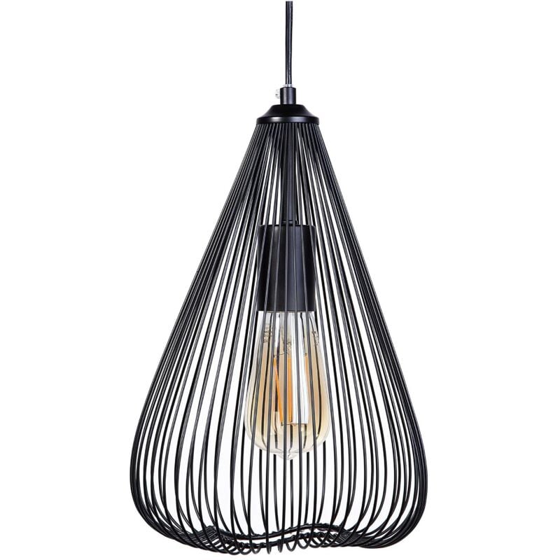 Beliani - Lampe Suspension Design en Métal Noir de Forme Conique E27 60W pour Ampoules Filament Solution Éclairage pour Maison Industrielle et Urbaine