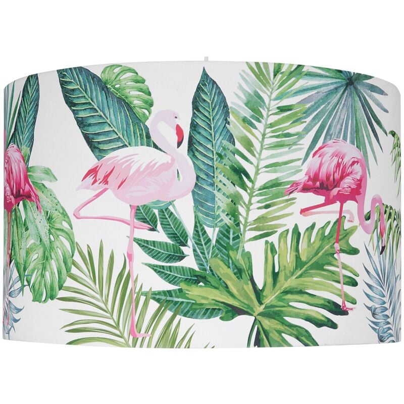 Lampe Suspension Motif Flamant et Palmier Blanc Vert et Rose en Tissu Haut de Gamme E27 40W Design Tendance pour Chambre ou Salon Moderne Beliani