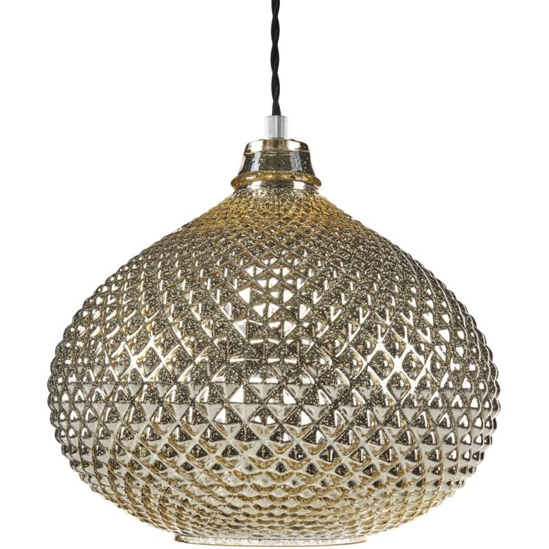 Beliani - Lustre Lampe Suspension en Verre Doré Ronde Effet Cristaux et Aspect Luxueux E27 Max. 40W pour Salon ou Salle à Manger Glamour et Rétro