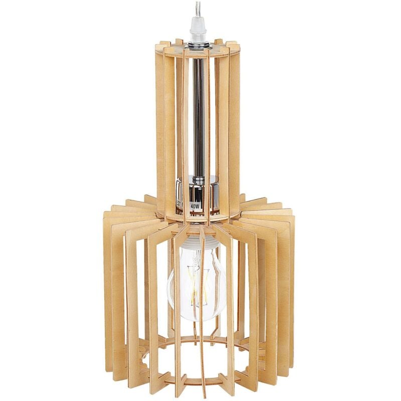 Beliani - Lampe Suspension Type Cage en mdf de Couleur Bois Clair E27 Max. 40W pour Salle à Manger ou Cuisine Boho ou Scandinave