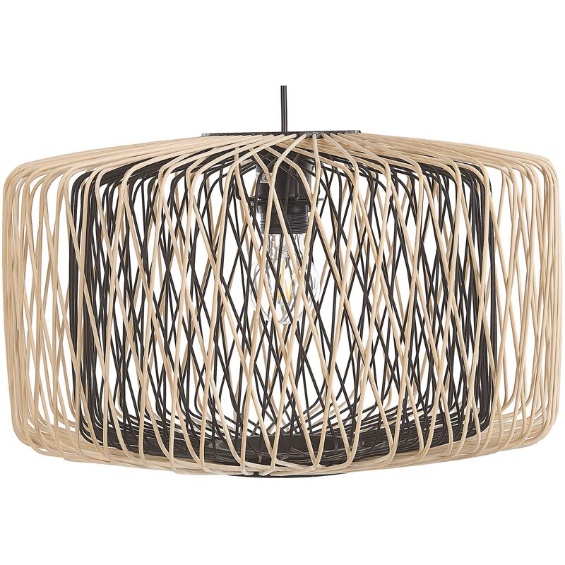 Lampe suspension en bambou clair et métal noir JAVARI
