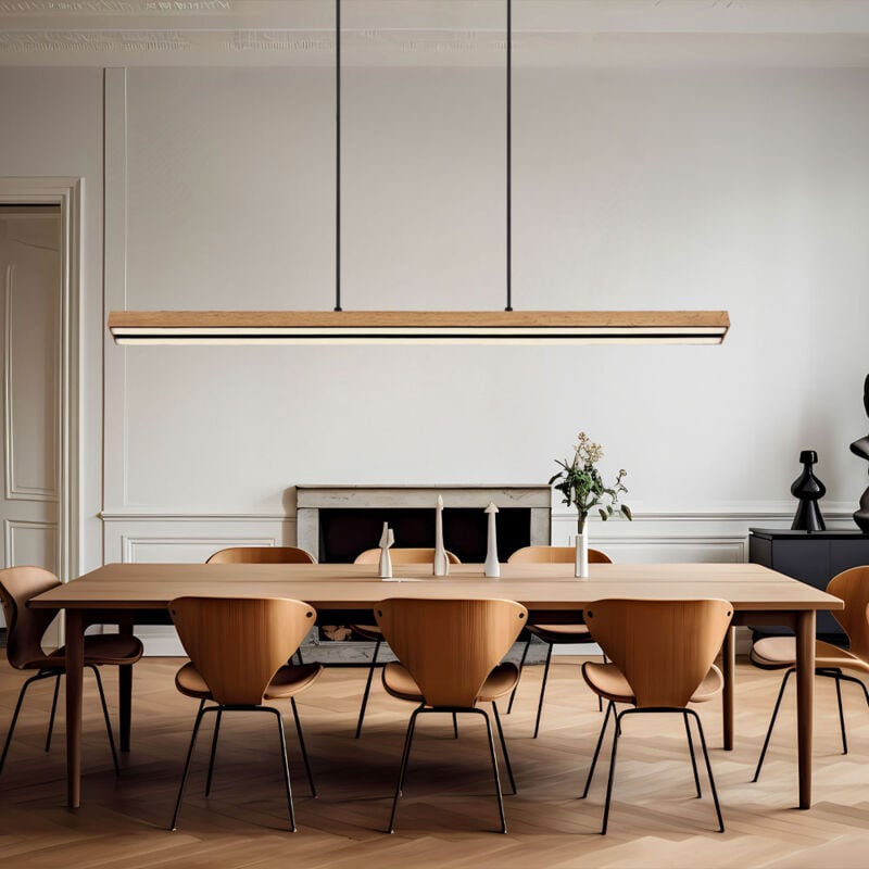 Lampe en bois Lampe led de table Suspension bois rustique, 3 niveaux de fonction mémoire, aspect bois noir opale mat, 1x led 30 watts 1150 lumens