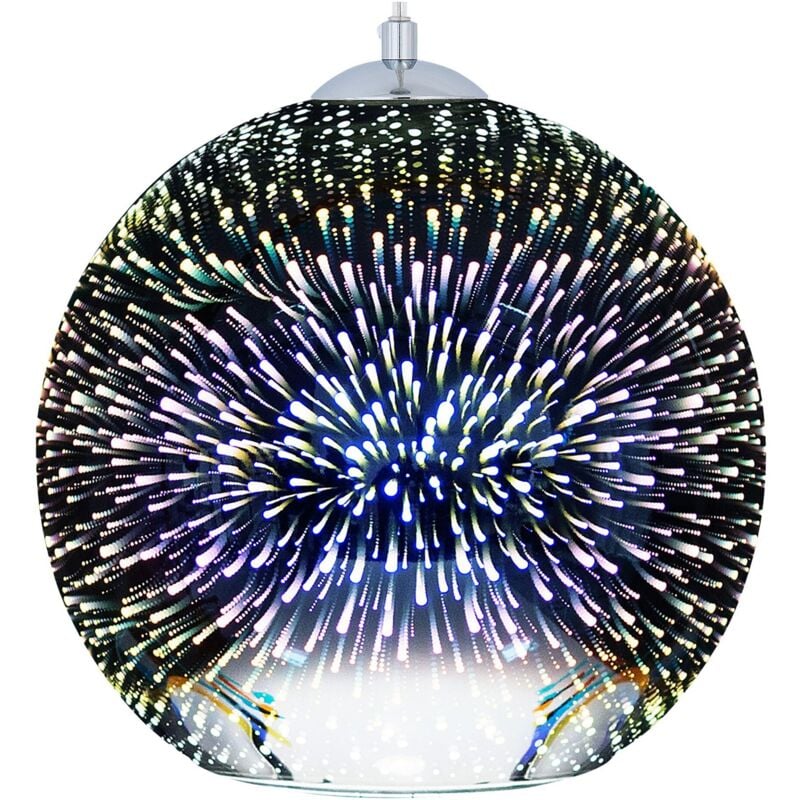 Beliani - Luminaire Lampe Suspension Design En Forme de Boule en Verre Argenté E27 Max. 60W Lumière Multicolore Effet Néon pour Salle à Manger Moderne