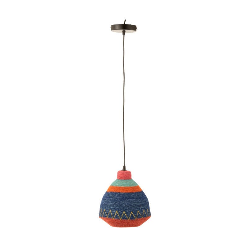 Lampe Suspension en Jonc "Zigzag Bas" 27cm Multicolore
