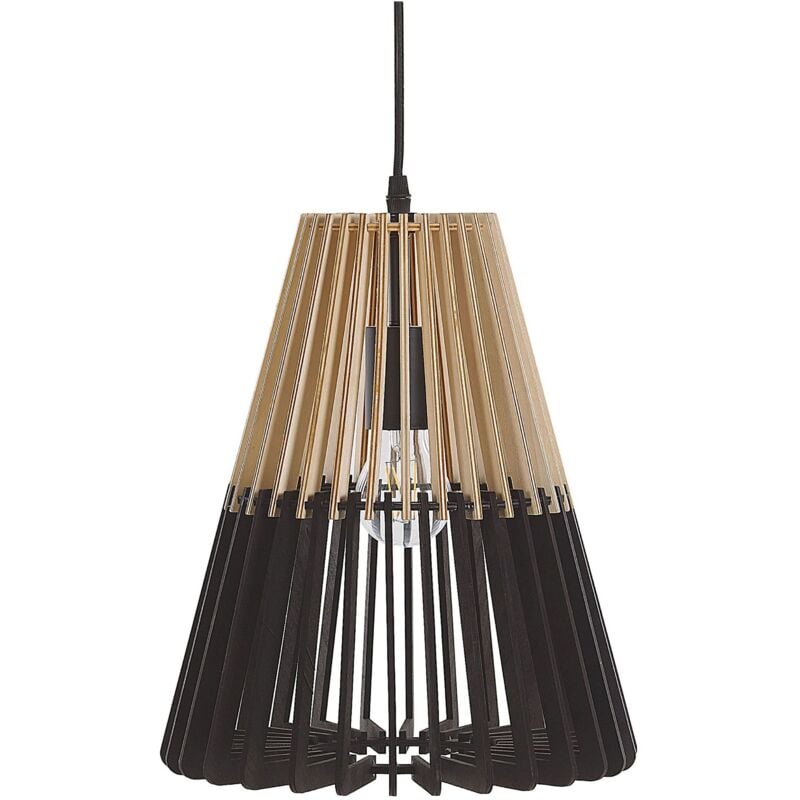 Beliani - Lampe Suspension Type Cage en Bambou Naturel Noir et Marron Clair E27 Max. 40W Parfaite pour Salle à Manger ou Cuisine Boho et Scandinave