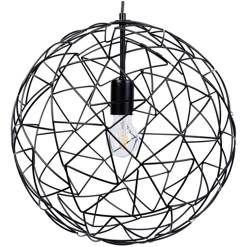 Beliani - Lampe Suspension Lustre Design Ronde en Métal Grillage Noir E27 Max. 60W pour Salon ou Salle à Manger Ultra Moderne et Industriel