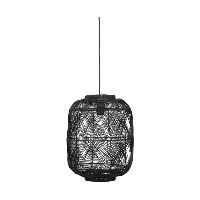 Paris Prix - Lampe Suspension en Rotin 'Helen' 45cm Noir