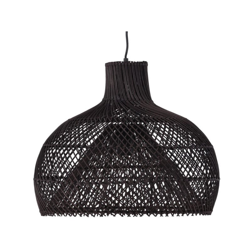 Paris Prix - Lampe Suspension en Rotin 'Laroche' 45cm Noir