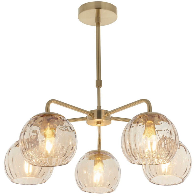 Endon - Lampe à suspension en verre à bras multiples, plaque en laiton satiné, verre lustré champagne Endon - Lampe à suspension en verre à bras multiples, plaque en laiton satiné, verre lustré champagne