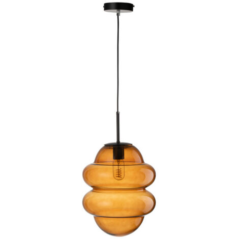 Lampe Suspension en Verre "Cuillere Miel" 160cm Marron