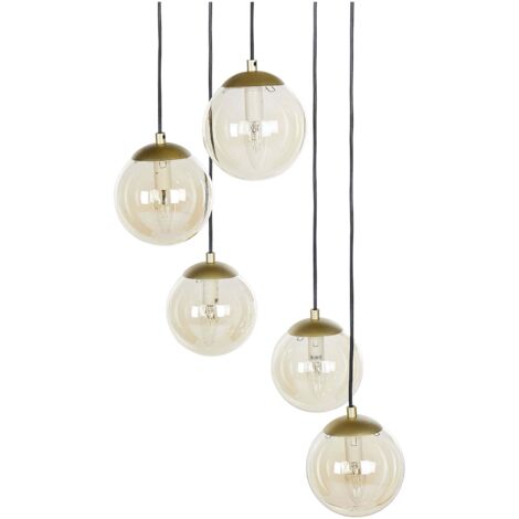 Lampe Suspension en Verre et Acier Doré Ampoule E14 non Incluse 5 Lumières Noel